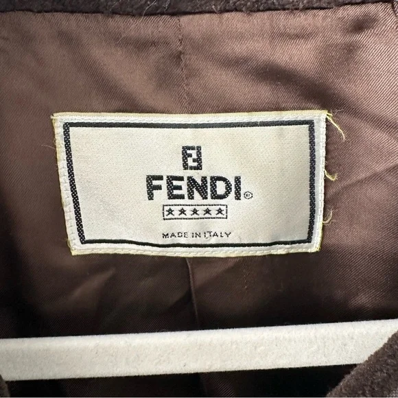 VINTAGE Fendi Brown Striped Fur Trim Jacket Coat SZ US 6 - Picture 3 of 13